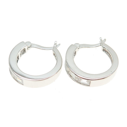 925 Sterling Silver Emerald-Cut C Z Hoop Earrings