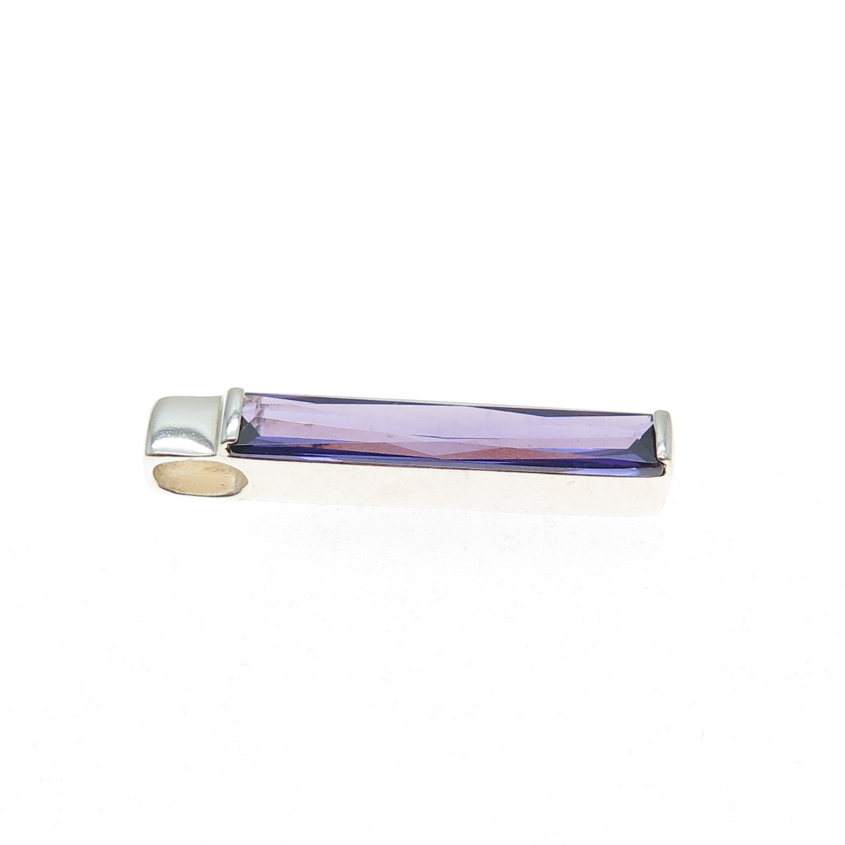 925 Sterling Silver Vintage Baguette-Cut Purple C Z Slide Bar Charm Pendant