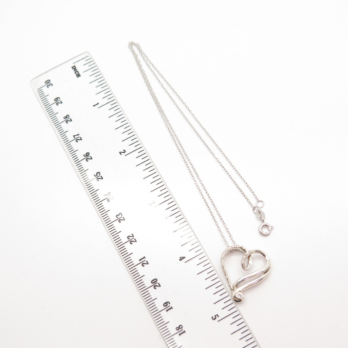 925 Sterling Silver Real White Diamond Open Heart Rolo Chain Necklace 16"