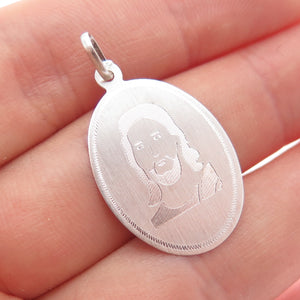 925 Sterling Silver Vintage Engraved Jesus Charm Pendant