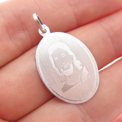 925 Sterling Silver Vintage Engraved Jesus Charm Pendant