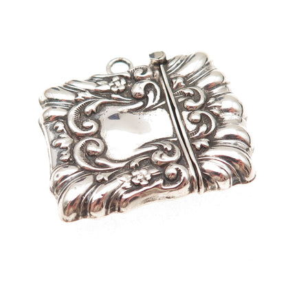 925 Sterling Silver Antique Art Deco Repousse Oxidized Stamp Box / Case