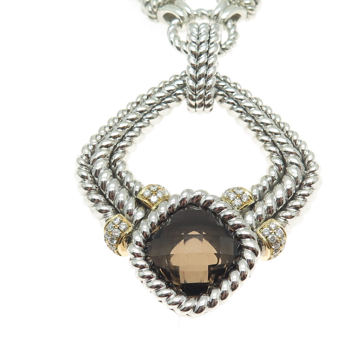 DANWAK 18K Gold Sterling 40-Diamond 0.50ct & Smoky Quartz 12.39ct Necklace 16"