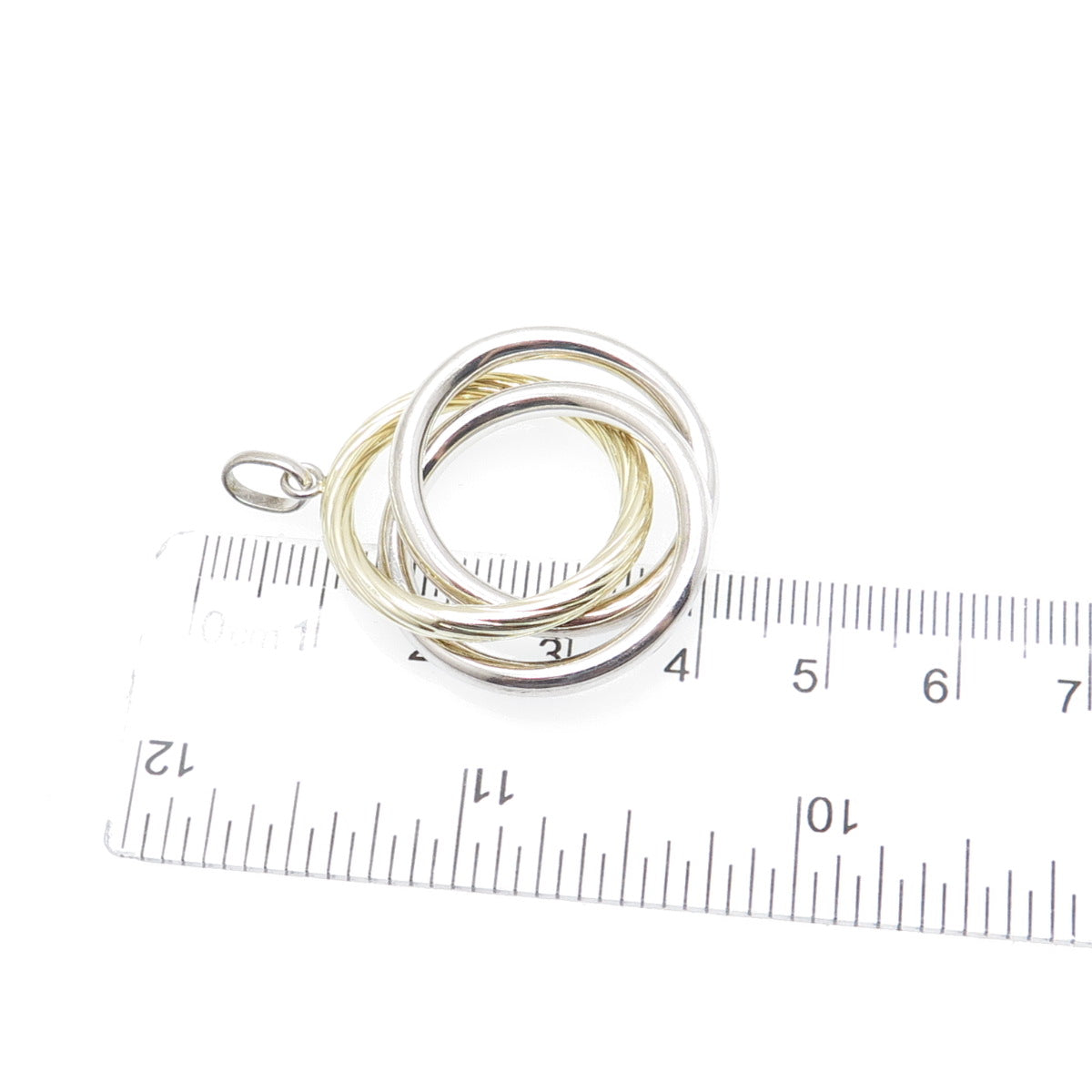 925 Sterling Silver 2-Tone Vintage Interlocked Trinity Knot Charm Pendant