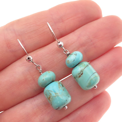 Jay King Desert Rose 925 Sterling Silver Vintage Real Turquoise Dangle Earrings