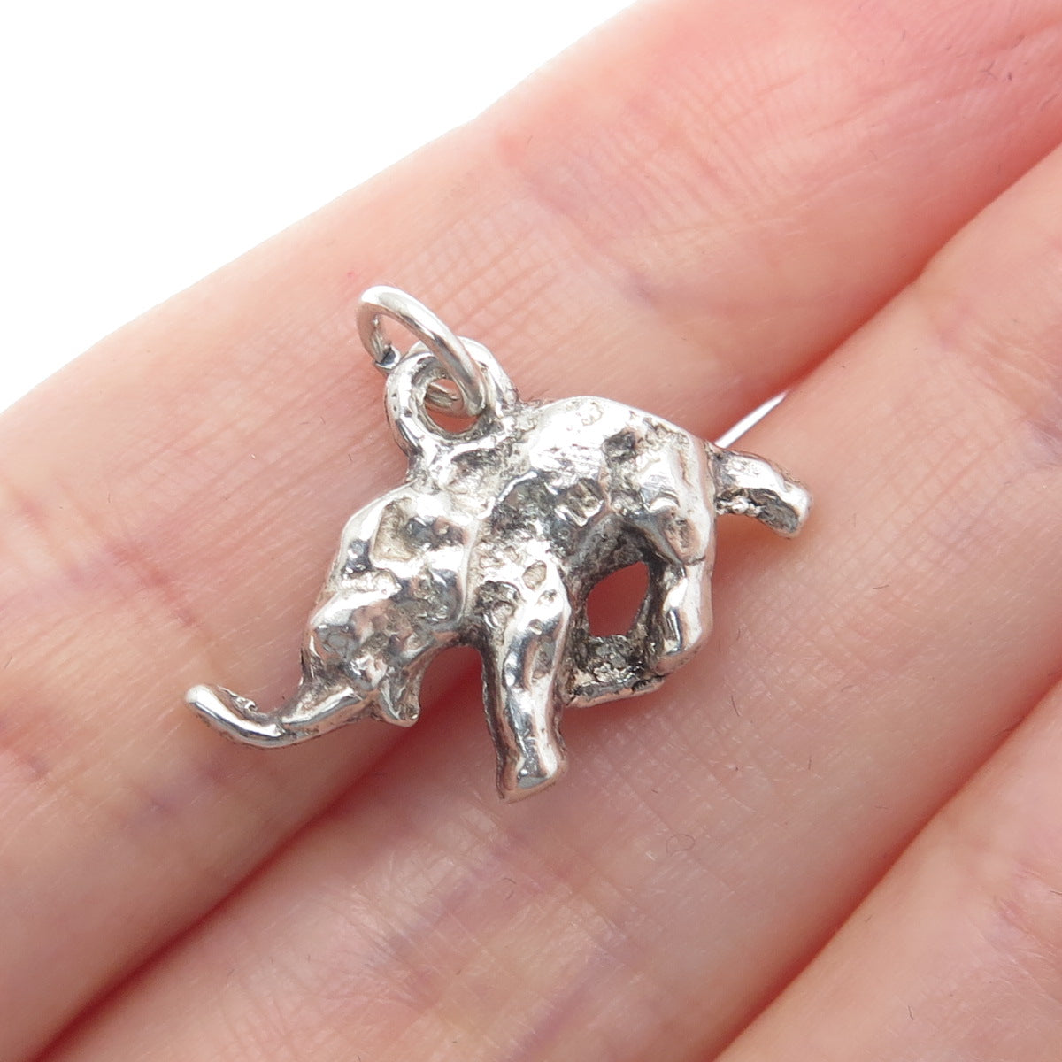 925 Sterling Silver Vintage Running Elephant Oxidized Minimalist 3D Pendant