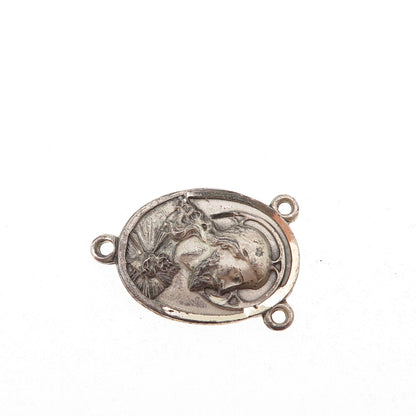 925 Sterling Silver Antique Art Deco Jesus & St. Mary Rosary Chain Charm Pendant
