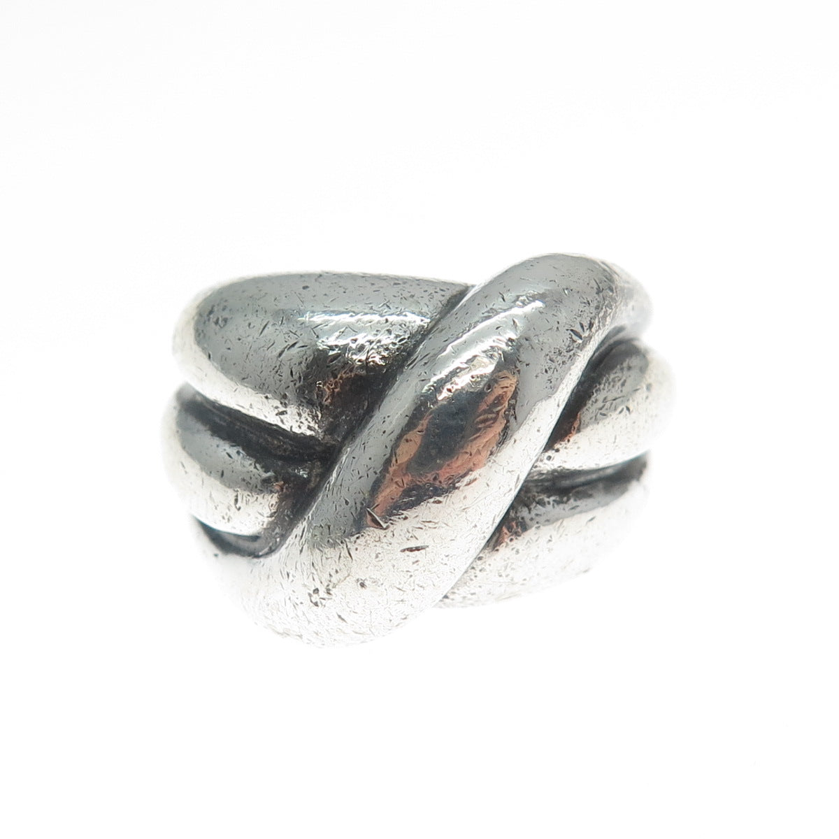 925 Sterling Silver Vintage Modernist Crisscrossed Oxidized Ring Size 6