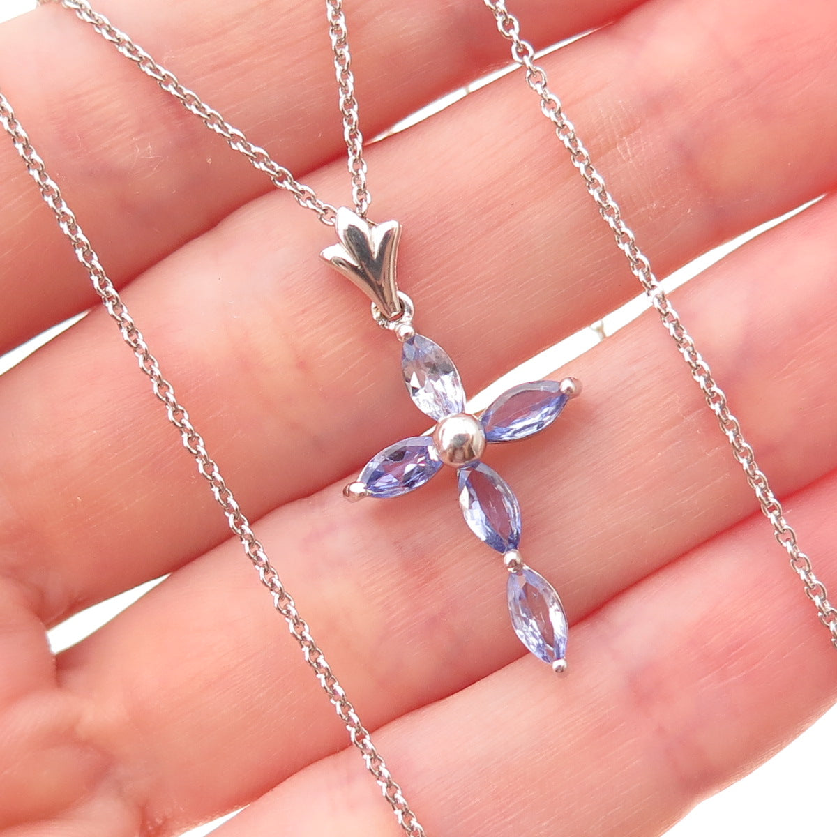 Chuck Clemency 925 Sterling Silver Real Tanzanite Cross Cable Chain Necklace 18"