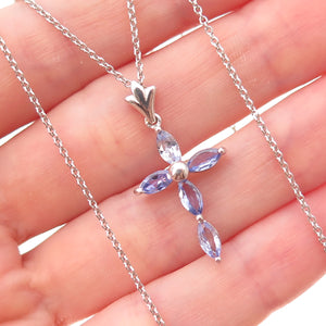 Chuck Clemency 925 Sterling Silver Real Tanzanite Cross Cable Chain Necklace 18"