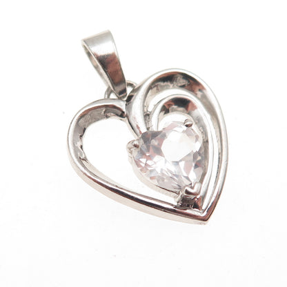 925 Sterling Silver Vintage Real White Topaz Heart Mini Charm Pendant