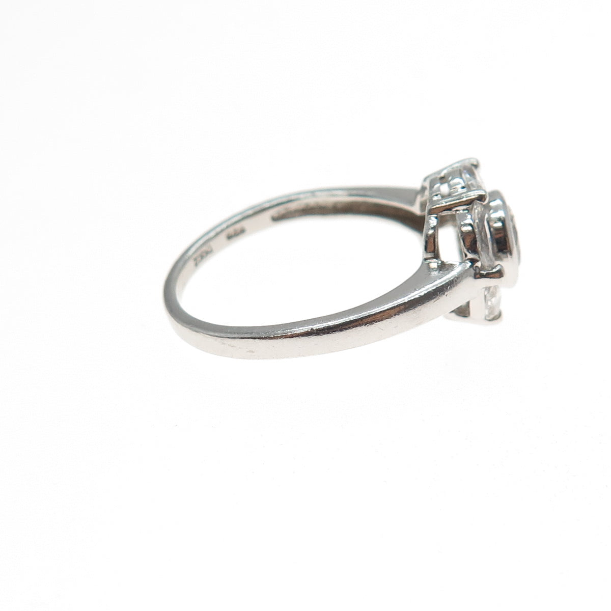925 Sterling Silver Vintage Round & Marquise-Cut C Z Engagement Ring Size 9.25