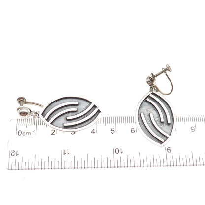 925 Sterling Silver Vintage Mexico Modernist Oxidized Dangle Screw Back Earrings