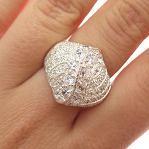 ROSS SIMONS 925 Sterling Silver Vintage Round-Cut C Z Modernist Ring Size 8.25