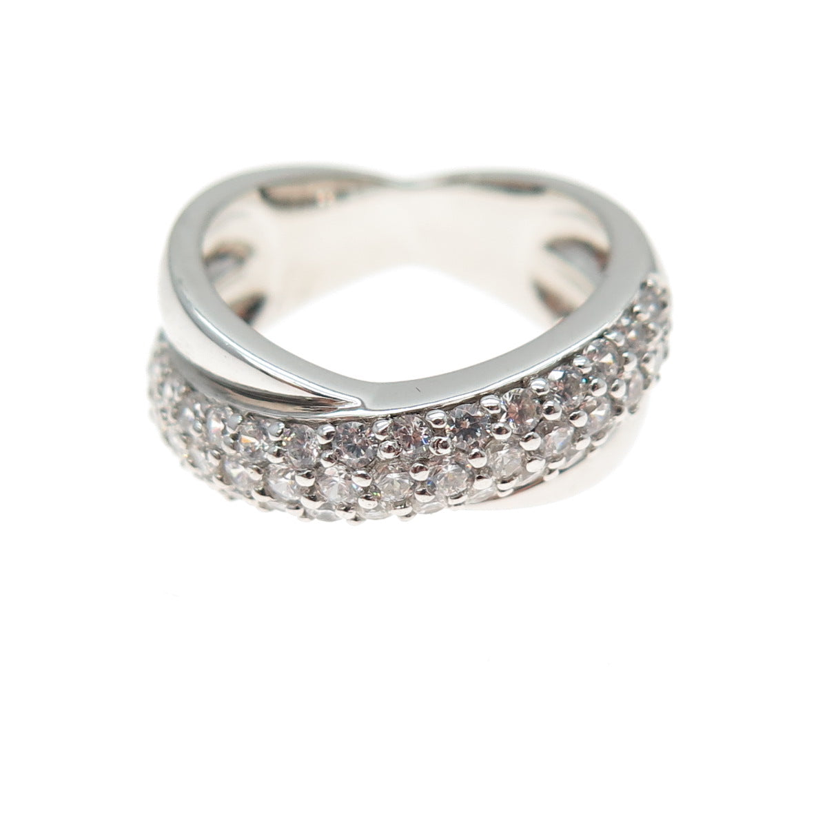 925 Sterling Silver Round-Cut C Z Interlocked Crisscross Ring Size 5.25