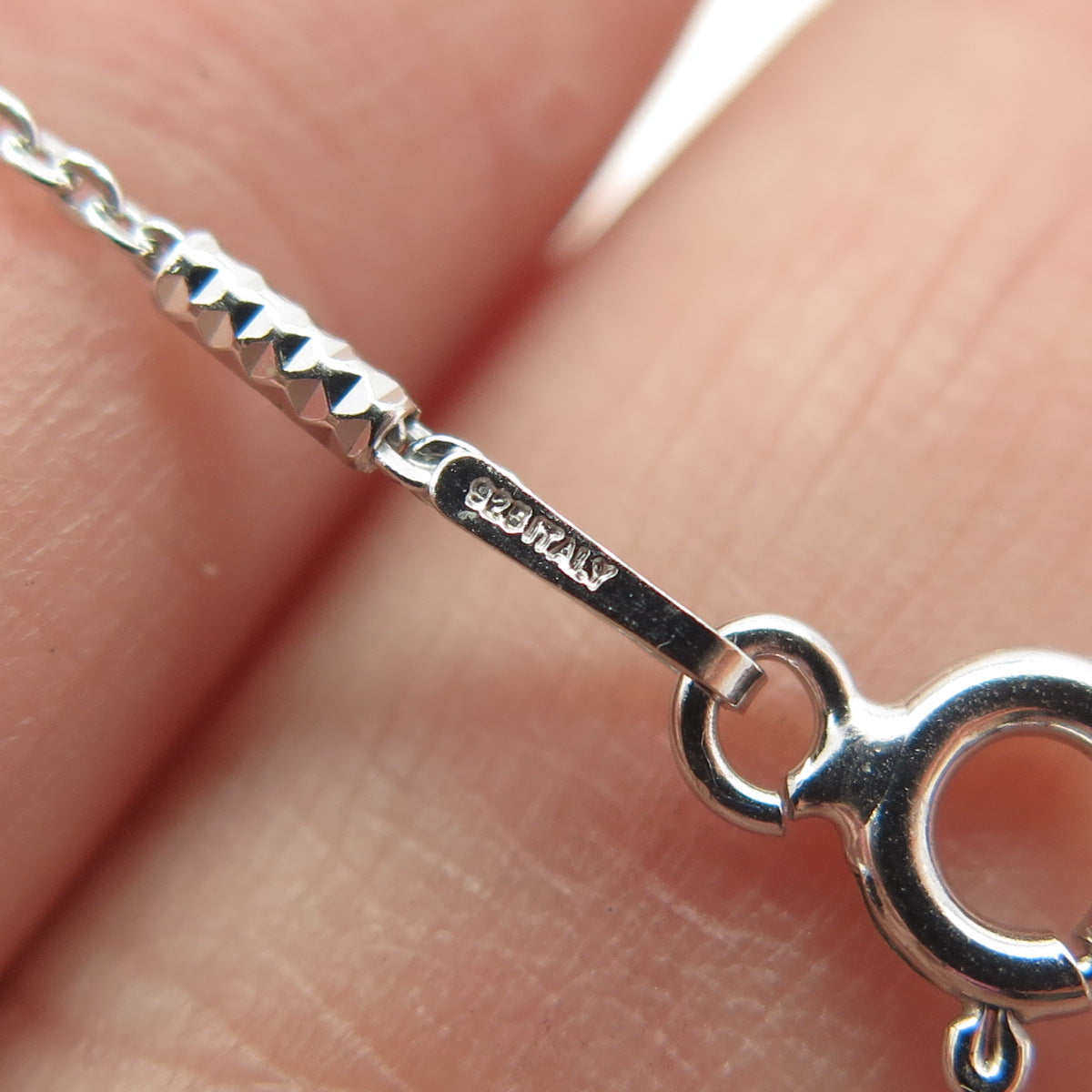 925 Sterling Silver Italy Figaro Diamond-Cut Bar Chain Necklace 20"