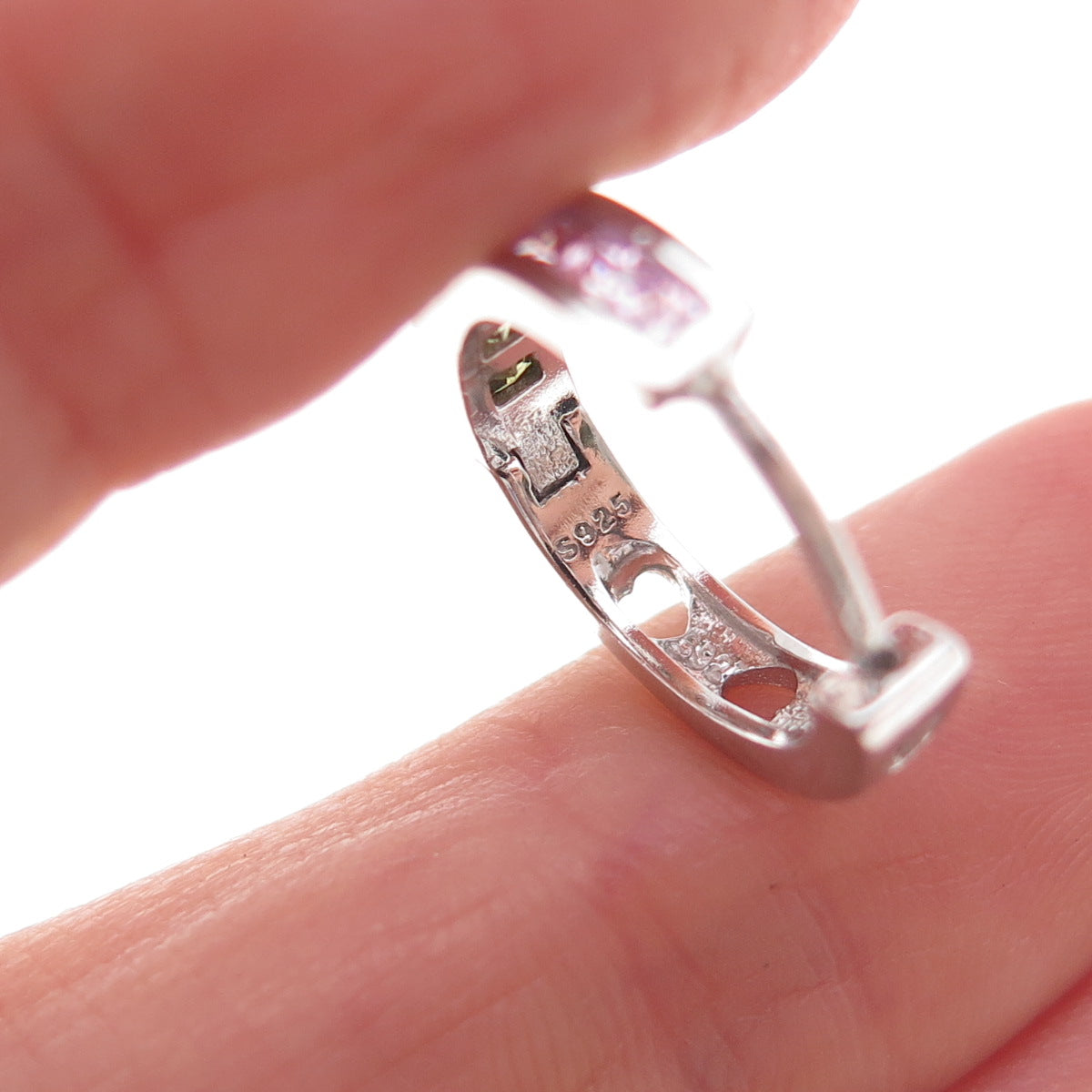 925 Sterling Silver Princess-Cut Multi-Color C Z Hoop Earrings