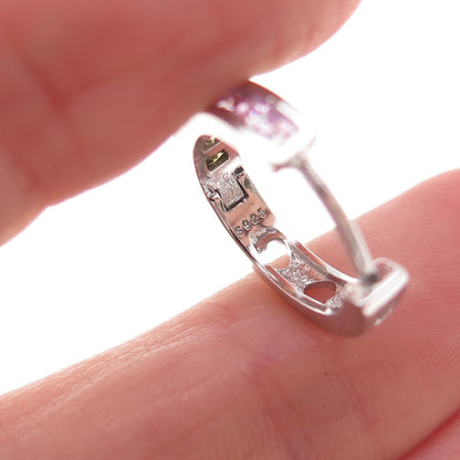 925 Sterling Silver Princess-Cut Multi-Color C Z Hoop Earrings