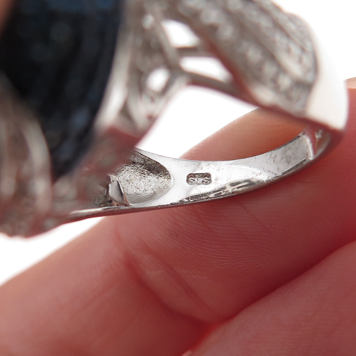 Chuck Clemency 925 Sterling Silver Real Blue & White Diamond Dome Ring Size 8