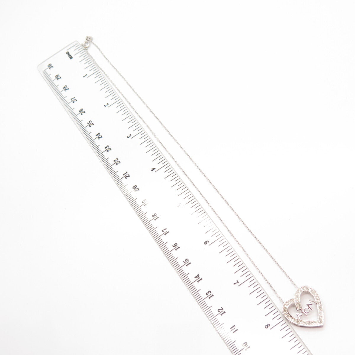 925 Sterling Silver Heng Ngai Real Diamond MOM Heart Rolo Chain Necklace 15"