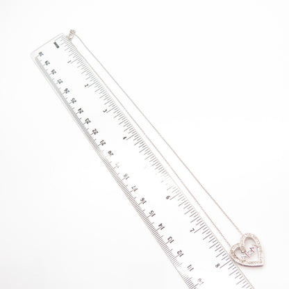 925 Sterling Silver Heng Ngai Real Diamond MOM Heart Rolo Chain Necklace 15"