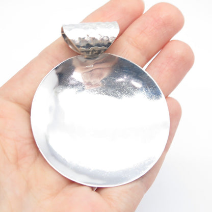 925 Sterling Silver 2-Tone Vintage Mexico Hammered Swirl Round Pendant