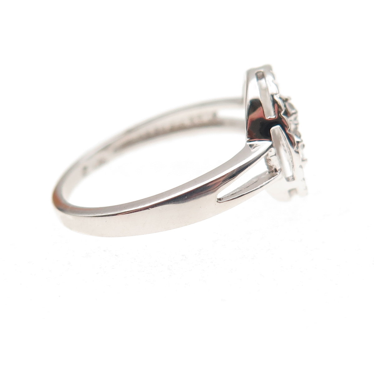 925 Sterling Silver Real Round-Cut Diamond Fleur de Lis Ring Size 6