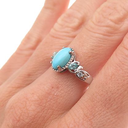 Chuck Clemency 925 Sterling Silver Real Turquoise & Blue Topaz Ring Size 8.25