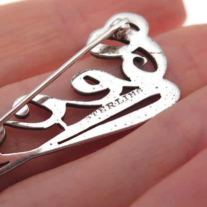 925 Sterling Silver Antique Art Deco Real Marcasite Ceceil Name Pin Brooch