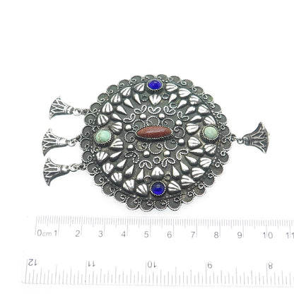 800 Silver Vintage Egypt Real Sunstone Turquoise & Glass Oxidized Ethnic Pendant