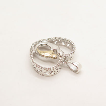 925 Sterling Silver / 10K Gold Real Diamond Mother & Baby Heart Pendant