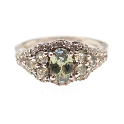 Chuck Clemency 925 Sterling Silver Real Green Amethyst & White Topaz Ring Size 7