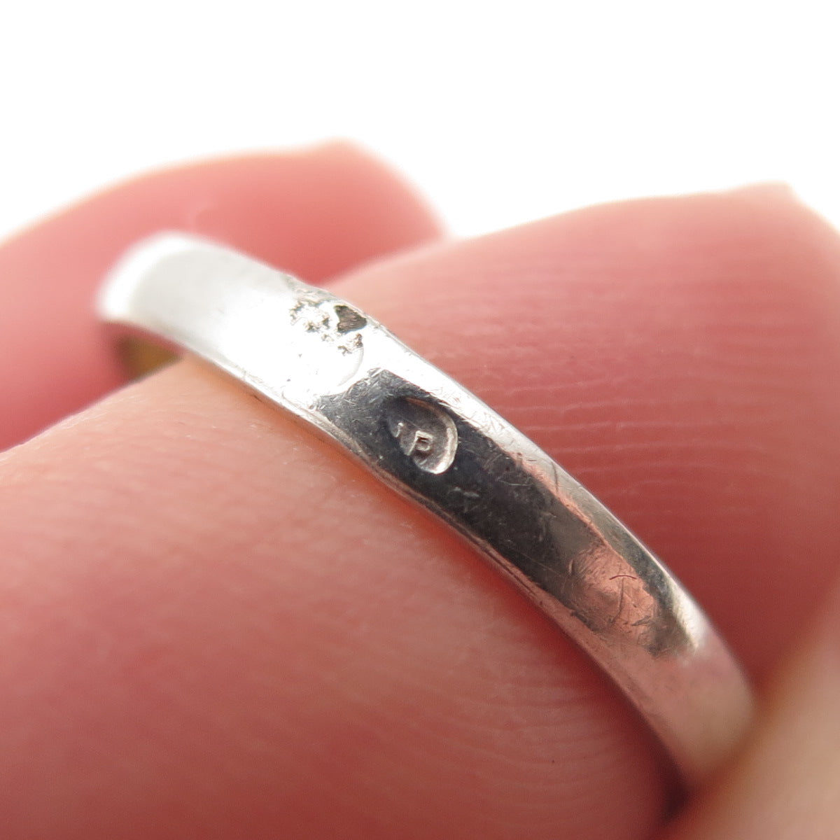 925 Sterling Silver Vintage JP Poland Real Amber Modernist Ring Size 4.75