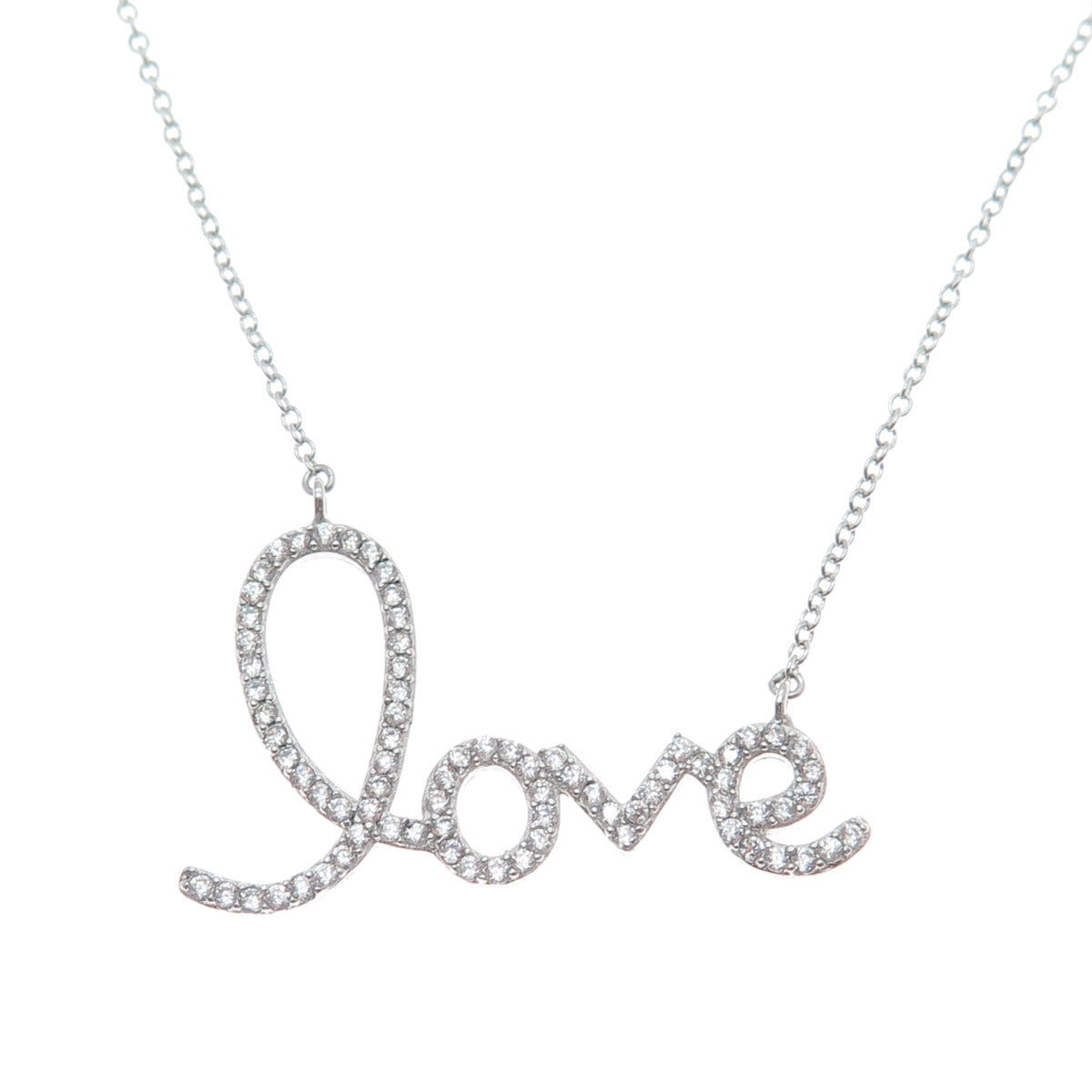 925 Sterling Silver Round-Cut Shaped C Z Love Cable Chain Necklace 18"