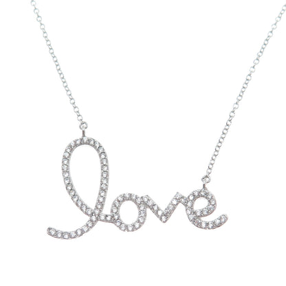 925 Sterling Silver Round-Cut Shaped C Z Love Cable Chain Necklace 18"