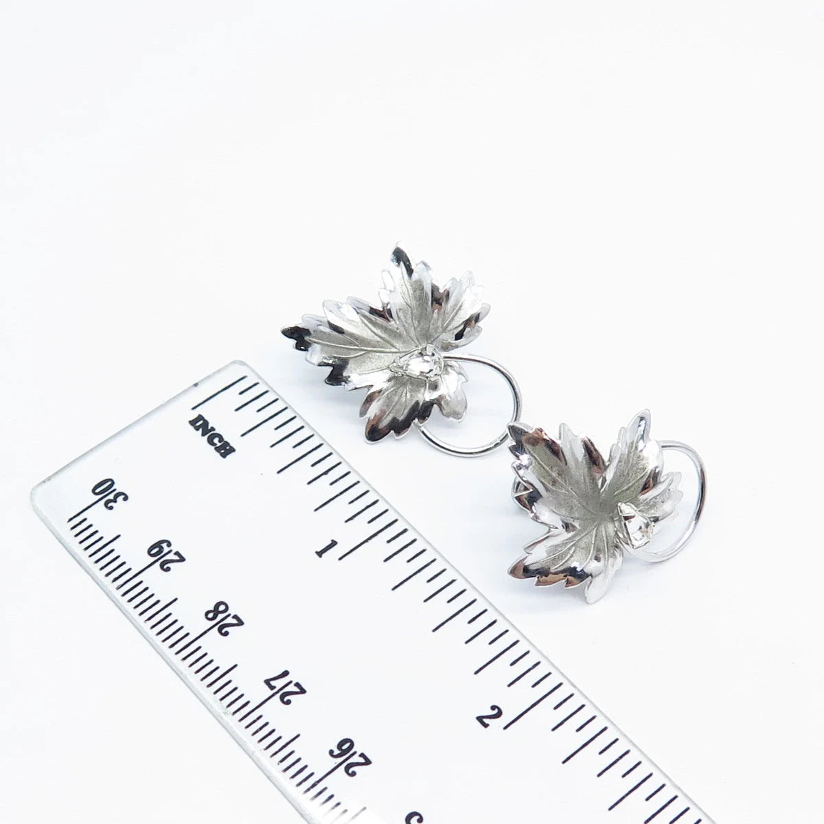 925 Sterling Silver Vintage Carl Art C Z Leaf Screw Back Earrings