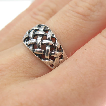 925 Sterling Silver Vintage Woven Oxidized Ring Size 6.75