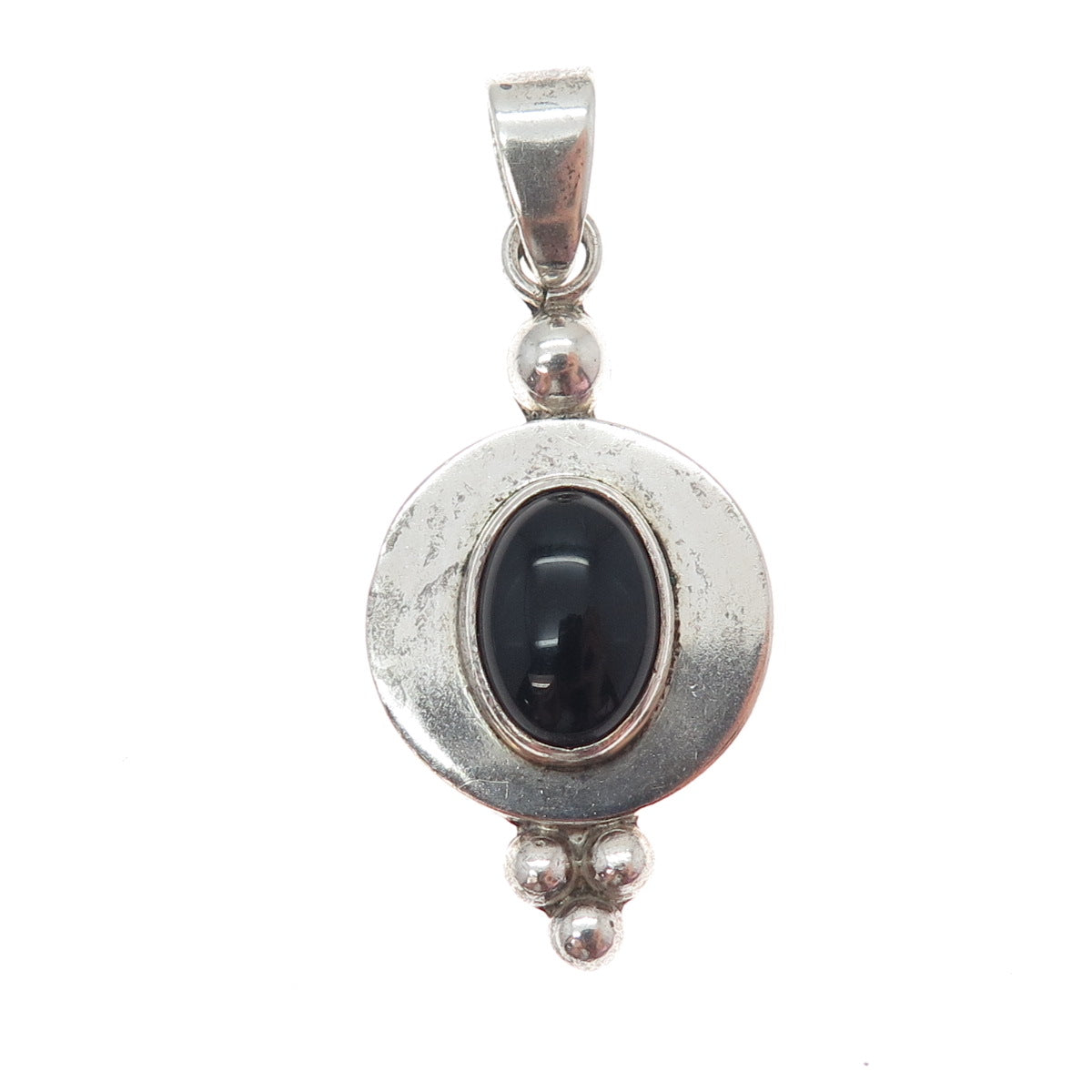 925 Sterling Silver Vintage CII Mexico Real Black Onyx Modernist Charm Pendant