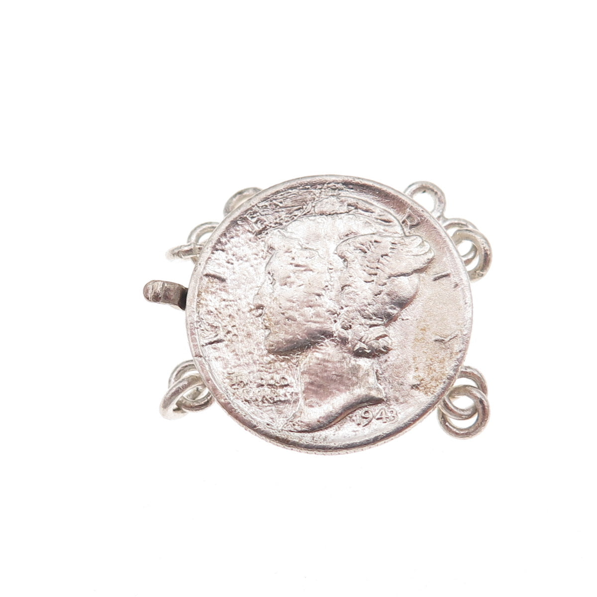 900 Silver Antique 1943 US Mercury Dime Coin Bracelet / Necklace Box Lock Clasp