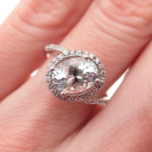 925 Sterling Silver Real Aquamarine & White Topaz Ring Size 5.5