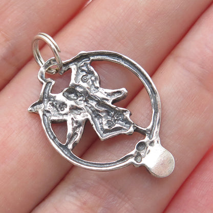 SHUBE 925 Sterling Silver Vintage Red Rhinestone Fairy Oxidized Charm Pendant