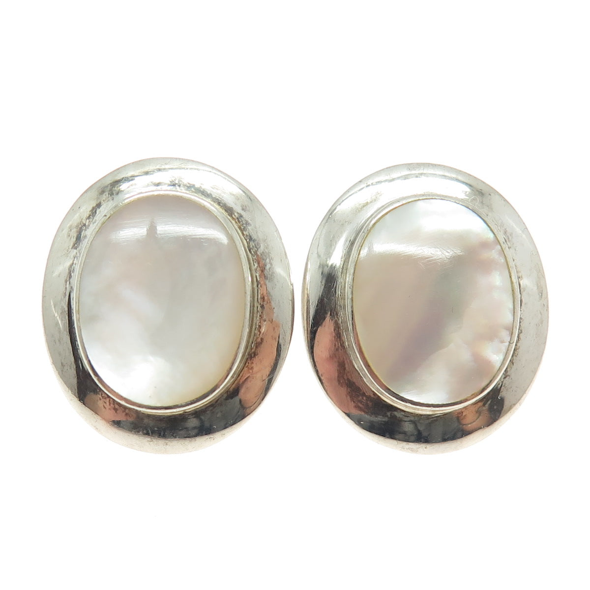 CHARLES WINSTON 925 Sterling Silver Vintage Mother-of-Pearl Modernist Earrings