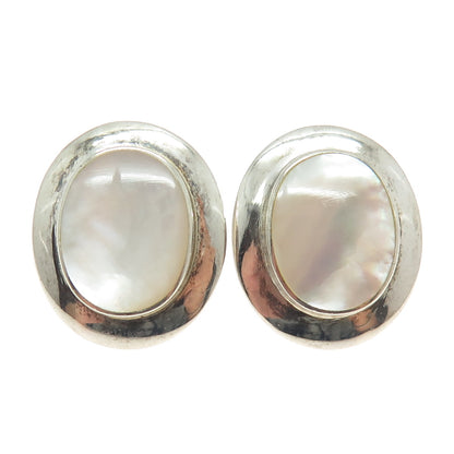 CHARLES WINSTON 925 Sterling Silver Vintage Mother-of-Pearl Modernist Earrings