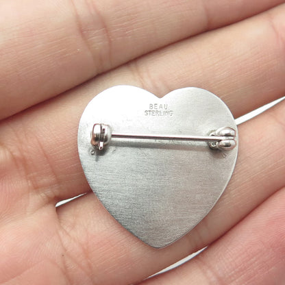 Beau 925 Sterling Silver Vintage Textured Heart Pin Brooch