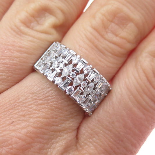 925 Sterling Silver Marquise Tapered Baguette & Round-Cut C Z Ring Size 7.25
