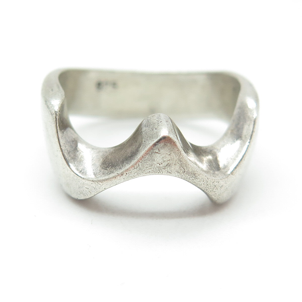 925 Sterling Silver Vintage Israel Wavy Oxidized Ring Size 8.25