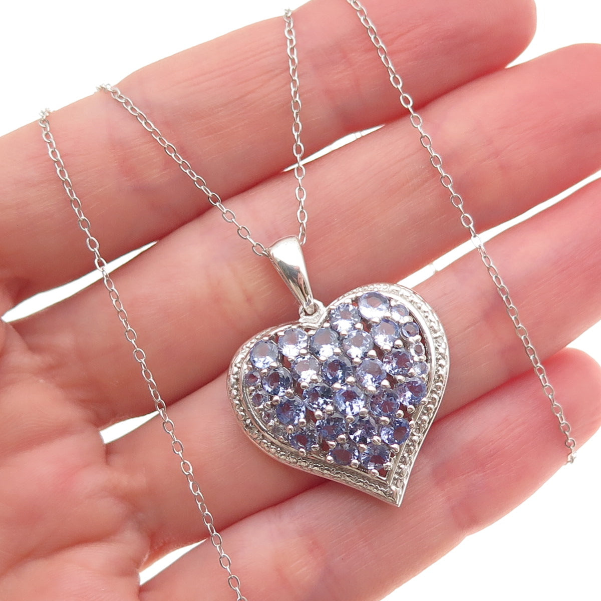 Chuck Clemency 925 Sterling Silver Real Diamond & Tanzanite Heart Necklace 20"
