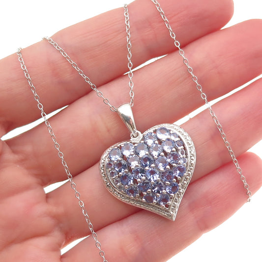 Chuck Clemency 925 Sterling Silver Real Diamond & Tanzanite Heart Necklace 20"