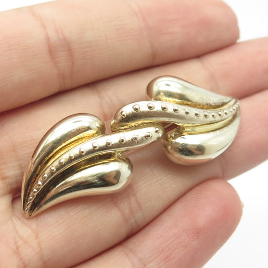 925 Sterling Silver Gold Plated Vintage Cordate Leaf Pin Brooch