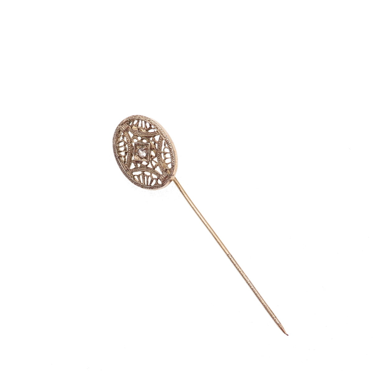 925 Sterling Silver Gold Plated Antique Art Deco Rhinestone Filigree Lapel Pin